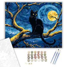 Számfestő.hu Éjféli Macska Meséje - számfestő készlet – 40×50 cm (Keretre feszítve) kreatív és készségfejlesztő
