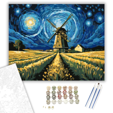 Számfestő.hu Éjjeli Szélmalom Harmóniája - számfestő készlet – 40×50 cm (Keretre feszítve) kreatív és készségfejlesztő