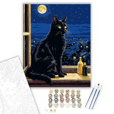 Számfestő.hu Éjszakai Fekete Macska Ablakban - számfestő készlet – 60×70 cm (Keretre feszítve) kreatív és készségfejlesztő