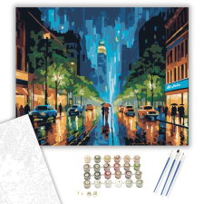 Számfestő.hu Éjszakai Városi Eső - számfestő készlet – 40×50 cm (Keretre feszítve) kreatív és készségfejlesztő