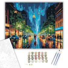 Számfestő.hu Éjszakai Városi Eső - számfestő készlet – 50×60 cm (Keret nélkül) kreatív és készségfejlesztő
