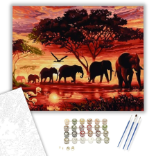 Számfestő.hu Elefántok a szavannán - számfestő készlet – 40×50 cm (Keretre feszítve) kreatív és készségfejlesztő
