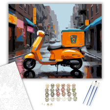 Számfestő.hu Élénk Narancssárga Futárrobogó - számfestő készlet – 40×50 cm (Keretre feszítve) kreatív és készségfejlesztő