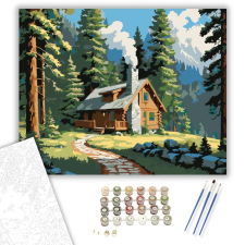 Számfestő.hu Erdei Házikó Fenyvesben - számfestő készlet – 40×50 cm (Keretre feszítve) kreatív és készségfejlesztő