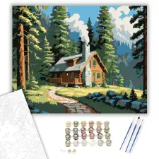 Számfestő.hu Erdei Házikó Fenyvesben - számfestő készlet – 60×70 cm (Keret nélkül) kreatív és készségfejlesztő