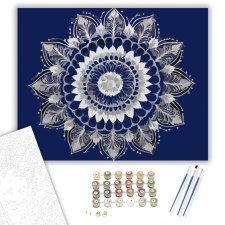 Számfestő.hu Ezüst Virág Mandala - számfestő készlet – 40×50 cm (Keretre feszítve) kreatív és készségfejlesztő