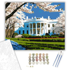 Számfestő.hu Fehér Ház Tavaszi Virágzásban - számfestő készlet – 50×60 cm (Keret nélkül) kreatív és készségfejlesztő