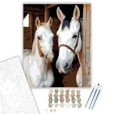 Számfestő.hu Fehér Kancák a Stabilban - számfestő készlet – 50×60 cm (Keretre feszítve) kreatív és készségfejlesztő