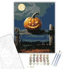 Számfestő.hu Félelmetes töklámpás kerítésen - számfestő készlet – 50×60 cm (Keret nélkül) kreatív és készségfejlesztő