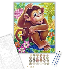 Számfestő.hu Gondolkodó kismajom - számfestő készlet – 40×50 cm (Keretre feszítve) kreatív és készségfejlesztő