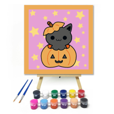 Számfestő.hu Halloweeni Cica - Halloweeni számfestő készlet – 50×50 cm (Keretre feszítve) kreatív és készségfejlesztő