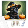 Számfestő.hu Halloweeni Macska Mágus - számfestő készlet – 80×100 cm (Keretre feszítve)