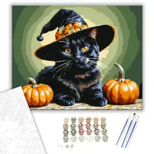 Számfestő.hu Halloweeni Macska Mágus - számfestő készlet – 80×100 cm (Keretre feszítve) kreatív és készségfejlesztő
