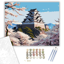 Számfestő.hu Himeji Kastély Tavaszi Cseresznyevirágzásban - számfestő készlet – 40×50 cm (Keretre feszítve) kreatív és készségfejlesztő