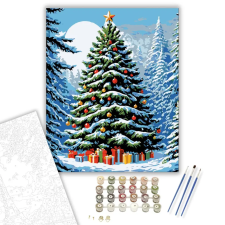 Számfestő.hu Hófedte Ünnepi Fenyő - számfestő készlet – 50×60 cm (Keretre feszítve) kreatív és készségfejlesztő