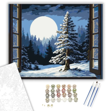 Számfestő.hu Holdfényes Téli Tájkép - számfestő készlet – 60×70 cm (Keretre feszítve) kreatív és készségfejlesztő