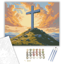 Számfestő.hu Húsvéti Napkelte Kereszttel - számfestő készlet – 40×50 cm (Keretre feszítve) kreatív és készségfejlesztő