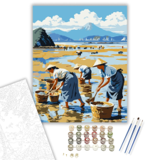 Számfestő.hu Japán Tengerpart Kagylógyűjtőkkel - számfestő készlet – 40×50 cm (Keretre feszítve) kreatív és készségfejlesztő