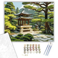 Számfestő.hu Japánkert Pagodával és Fenyőkkel - számfestő készlet – 60×70 cm (Keret nélkül) kreatív és készségfejlesztő