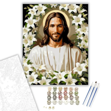 Számfestő.hu Jézus Fehér Liliomokkal - számfestő készlet – 50×60 cm (Keretre feszítve) kreatív és készségfejlesztő