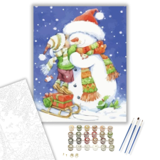Számfestő.hu Karácsonyi hóember ölelés - számfestő készlet – 40×50 cm (Keretre feszítve) kreatív és készségfejlesztő