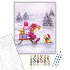 Számfestő.hu Karácsonyi szánkózás - számfestő készlet – 40×50 cm (Keretre feszítve) kreatív és készségfejlesztő