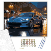 Számfestő.hu Kék Luxus Sportautó Esős Éjszakában - számfestő készlet – 40×50 cm (Keretre feszítve)