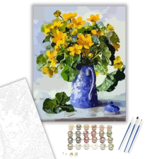 Számfestő.hu Kék vázában sárga virágok - számfestő készlet – 40×50 cm (Keretre feszítve) kreatív és készségfejlesztő