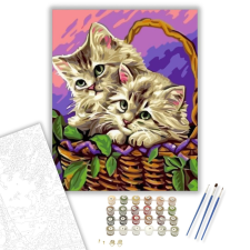 Számfestő.hu Kiscicák a kosárban - számfestő készlet – 40×50 cm (Keretre feszítve) kreatív és készségfejlesztő