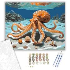 Számfestő.hu Kíváncsi Polip és Kagylók - számfestő készlet – 40×50 cm (Keretre feszítve) kreatív és készségfejlesztő