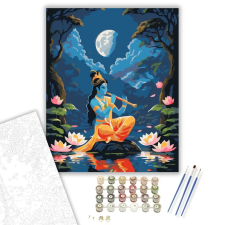 Számfestő.hu Krishna Éjszakai Fuvolajátéka - számfestő készlet – 60×70 cm (Keret nélkül) kreatív és készségfejlesztő