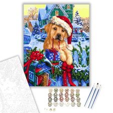 Számfestő.hu Kutya ajándékokkal - számfestő készlet – 40×50 cm (Keretre feszítve) kreatív és készségfejlesztő