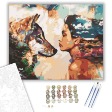 Számfestő.hu Kutya és Nő - számfestő készlet – 40×50 cm (Keretre feszítve) kreatív és készségfejlesztő