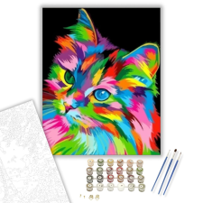 Számfestő.hu Legszínesebb cica - számfestő készlet – 40×50 cm (Keretre feszítve) kreatív és készségfejlesztő