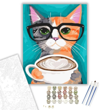 Számfestő.hu Macska kávéval - számfestő készlet – 80×100 cm (Keret nélkül) kreatív és készségfejlesztő