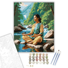 Számfestő.hu Meditáló Nő Folyóparti Természetben - számfestő készlet – 40×50 cm (Keretre feszítve) kreatív és készségfejlesztő