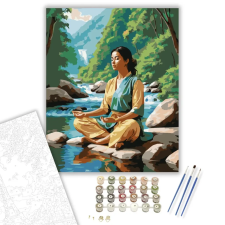 Számfestő.hu Meditáló Nő Folyóparti Természetben - számfestő készlet – 60×70 cm (Keretre feszítve) kreatív és készségfejlesztő