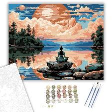 Számfestő.hu Meditáló Nő Tóparti Naplementében - számfestő készlet – 60×70 cm (Keret nélkül) kreatív és készségfejlesztő
