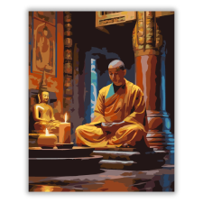 Számfestő.hu Meditáló Szerzetes Buddha Szoborral - számfestő készlet kreatív és készségfejlesztő