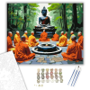 Számfestő.hu Meditáló Szerzetesek Buddha Szoborral - számfestő készlet – 50×60 cm (Keret nélkül)