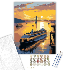 Számfestő.hu Modern Komphajó Naplementében - számfestő készlet – 40×50 cm (Keretre feszítve) kreatív és készségfejlesztő