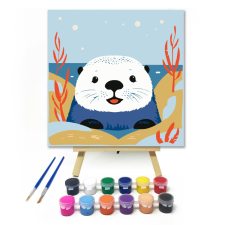 Számfestő.hu Mosolygó hód - gyerek számfestő készlet – 20×20 cm (Keretre feszítve) kreatív és készségfejlesztő