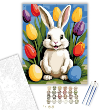 Számfestő.hu Mosolygó Nyuszi Tulipánokkal - számfestő készlet – 80×100 cm (Keretre feszítve) kreatív és készségfejlesztő