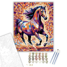 Számfestő.hu Mozaikszerű Lovas Ábrázolás - számfestő készlet – 60×70 cm (Keretre feszítve) kreatív és készségfejlesztő