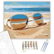 Számfestő.hu Napfényes Strand Napszemüveggel - számfestő készlet – 50×60 cm (Keret nélkül) kreatív és készségfejlesztő