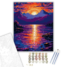 Számfestő.hu Naplemente Hegyi Tó Felett - számfestő készlet – 40×50 cm (Keretre feszítve) kreatív és készségfejlesztő