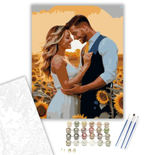 Számfestő.hu Naplementés Eljegyzés Napraforgómezőn - számfestő készlet – 80×100 cm (Keret nélkül) kreatív és készségfejlesztő