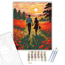 Számfestő.hu Naplementés Pipacsmező Szerelmespárral - számfestő készlet – 40×50 cm (Keretre feszítve) kreatív és készségfejlesztő