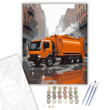 Számfestő.hu Narancssárga Kukásautó Városi Utcán - számfestő készlet – 40×50 cm (Keretre feszítve) kreatív és készségfejlesztő