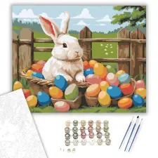 Számfestő.hu Nyuszi Színes Tojásokkal - számfestő készlet – 50×60 cm (Keretre feszítve) kreatív és készségfejlesztő